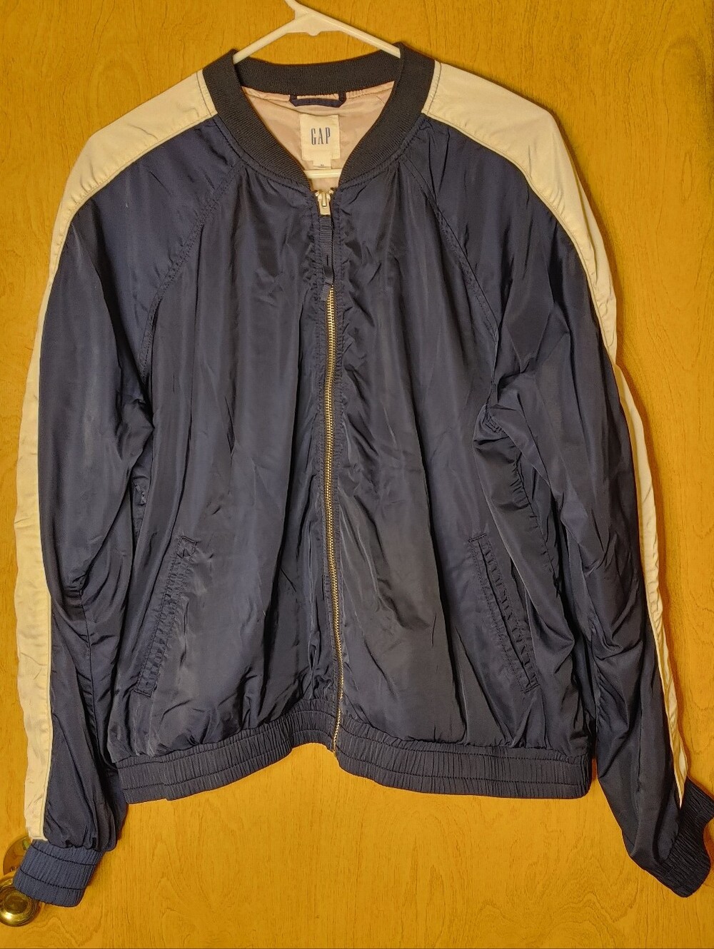 GAP Men's Navy and Off White Bomber Jacket